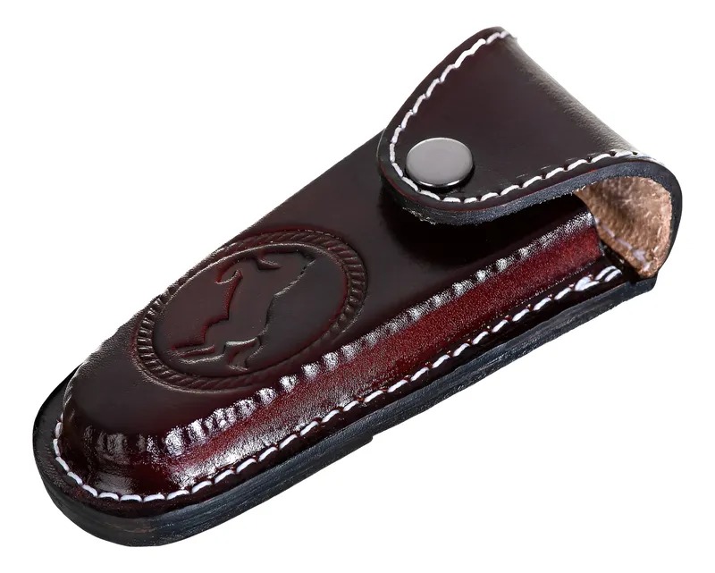 Bainha Para Canivete Em Couro Invernizado Marrom Escuro